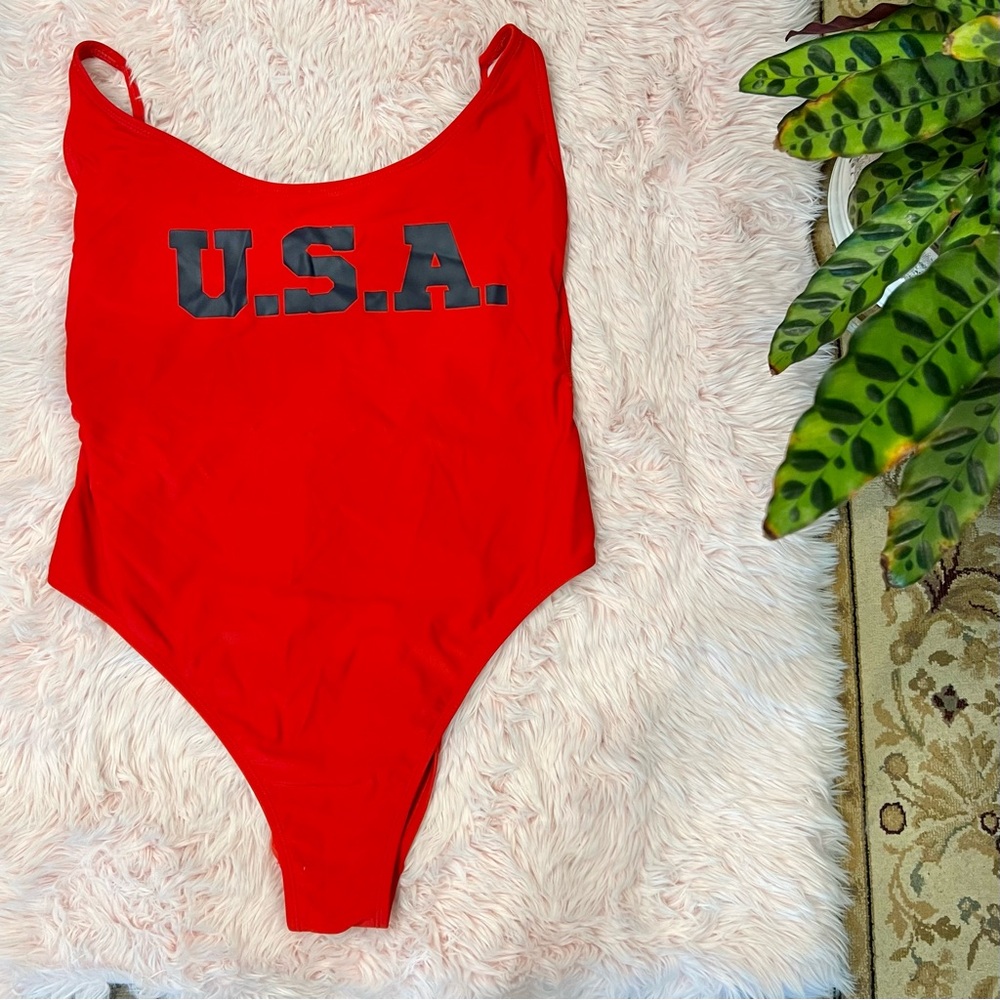 Xhilaration Red Blue U.S.A One Piece Swim Suit Sz XL‎